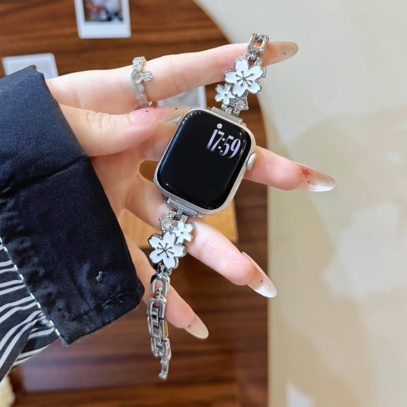 BandPlus Elegant Metal Bracelet Band for Apple Watch 38/40/41/42mm(S10), Adjustable Waterproof Strap Compatible with Apple Watch SE Series 10 9 8 7 6 5 4 3 2 1 for Women Girls, Silverwhite