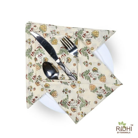 

Ivory Goldenrod Yellow Green Indian Floral Hand Block Printed 100% Pure Cotton Cloth Napkins 9x9 Cocktail Napkin 20x20 Dinner Napkins