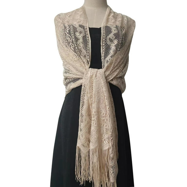 Jdlsppl Women's Pashmina Shawls and Wraps for Evening Dresses Boho Gypsy  Head Scarf Fancy Elegant Lace Crochet Mesh Wedding Bridal Banquet Formal  Pashmina Scarf with Fringe Beige1 One Size - Walmart.com