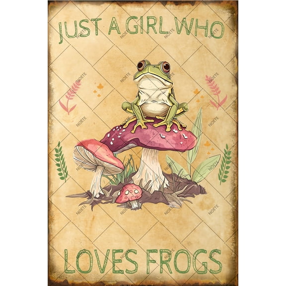 Noete Mushroom Decor Frog Decor Metal Tin Sign  Style Rustic Wall Art for Farmhouse, Living Room, Nursery & Spring Holiday Decor - 12x16 Inch