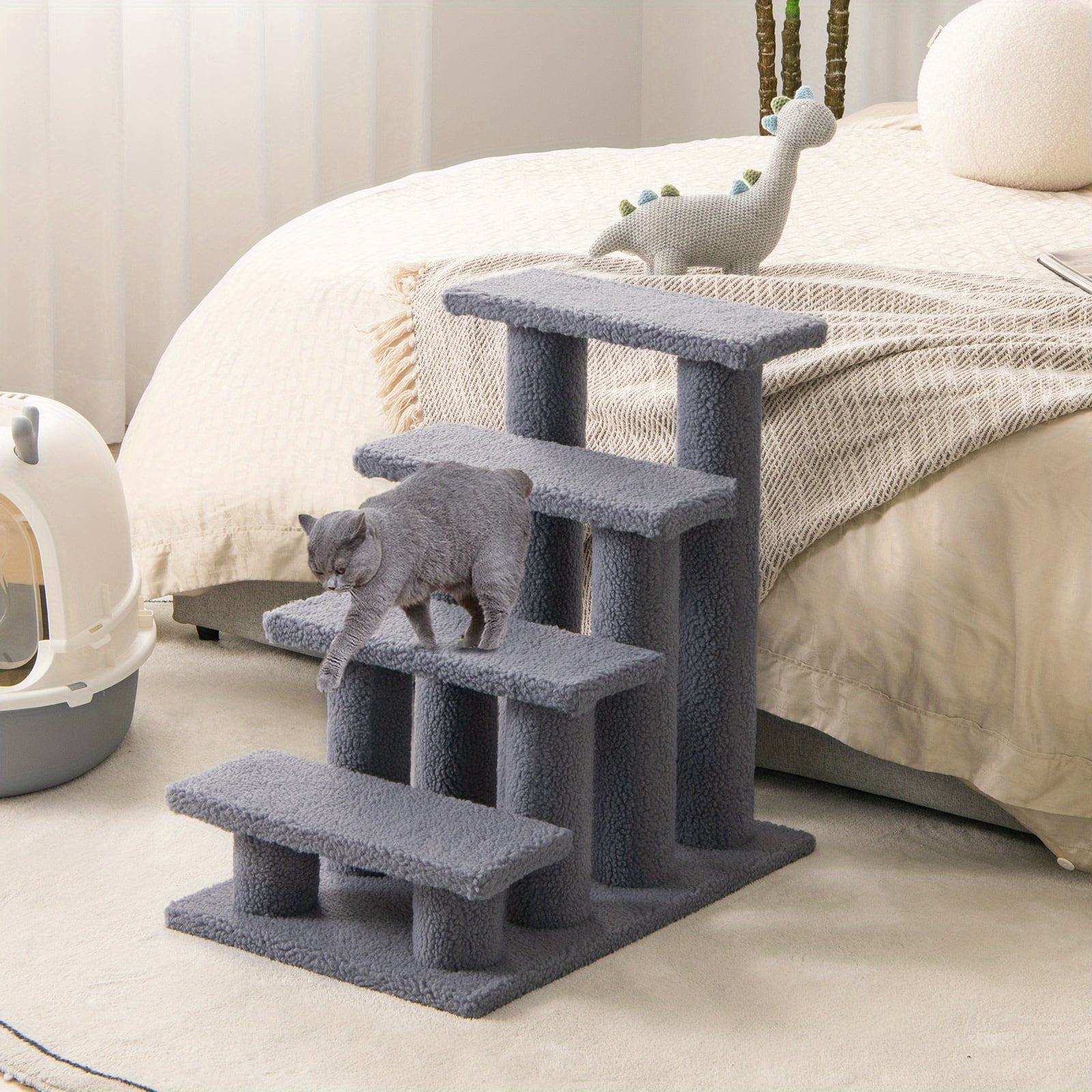 FANRUINA 24" 4-Step Pet Stairs Carpeted Ladder Ramp 8 Scratching Post  Tree Climber