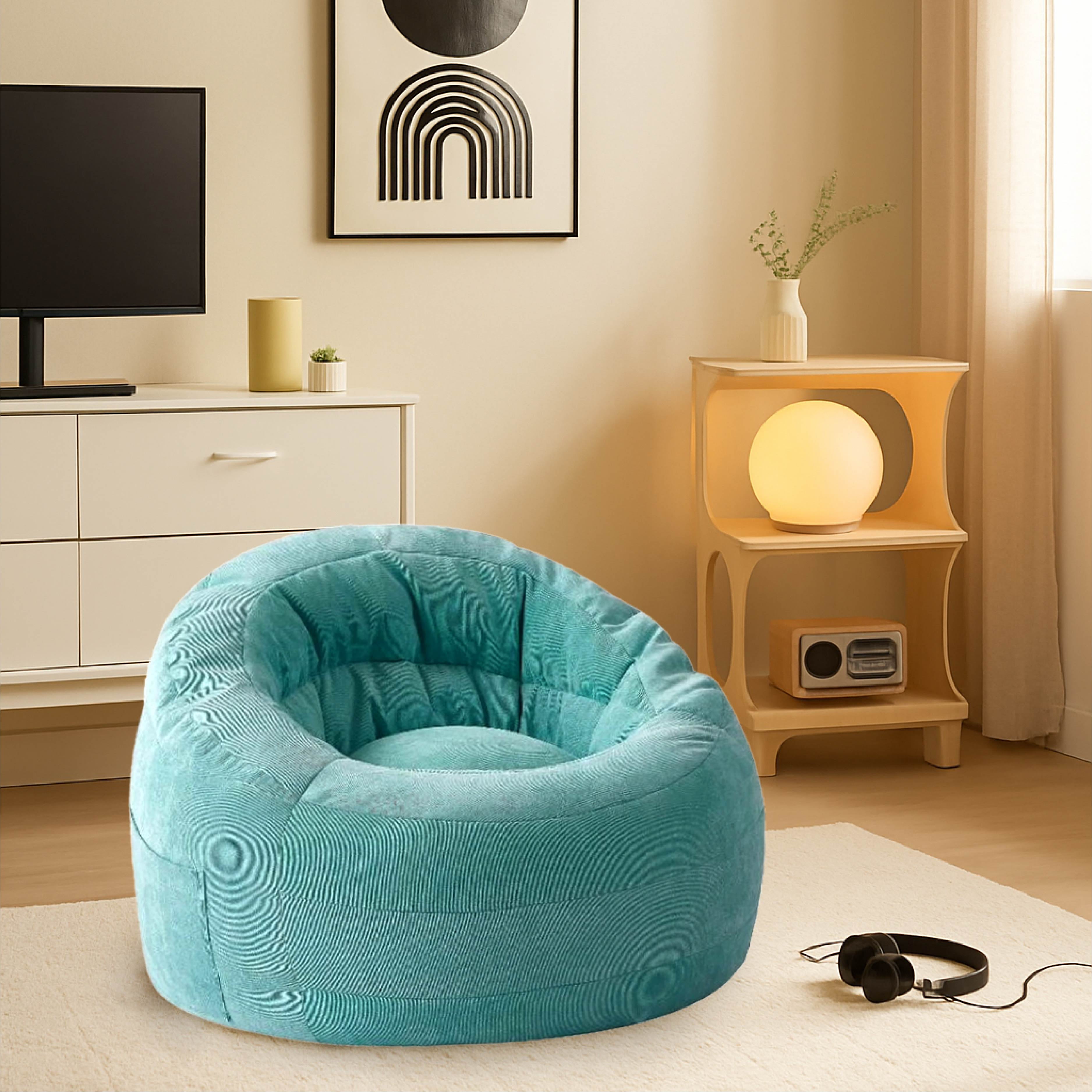 POD by Urban Shop, Soft Plush Corduroy Bean Bag Chair with Pocket, Turquoise