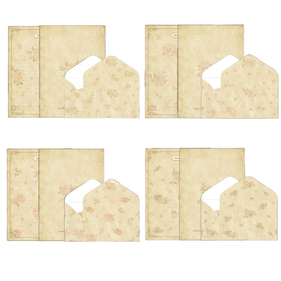 Envelope and Stationery Set Floral 4 Styles Romantic Letter and Greeting Card Paper 24 Count
