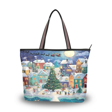 Womens Tote Bag Fashion Handbags Shoulder Bag Lightweight & Multi-Compartment Carryall Charming Christmas Scene L