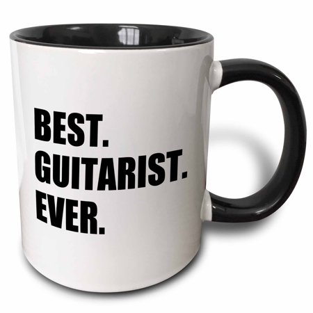 3dRose Best Guitarist Ever - fun gift for talented guitar players, black text, Two Tone Black Mug, (Best Guitar For Tuning Stability)
