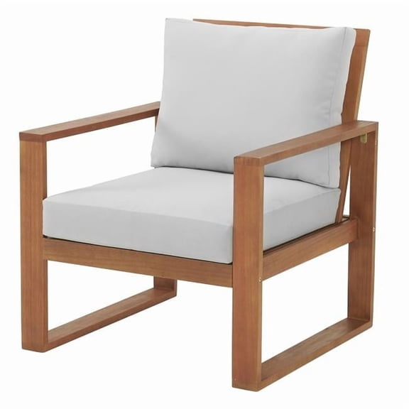 Alaterre Furniture Weston Eucalyptus Wood Outdoor Chair with Gray Cushions