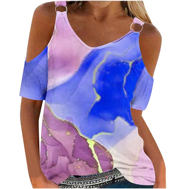 Blouses pour Femmes, Blouses Décontractées à Manches Courtes Imprimées et Col Rond