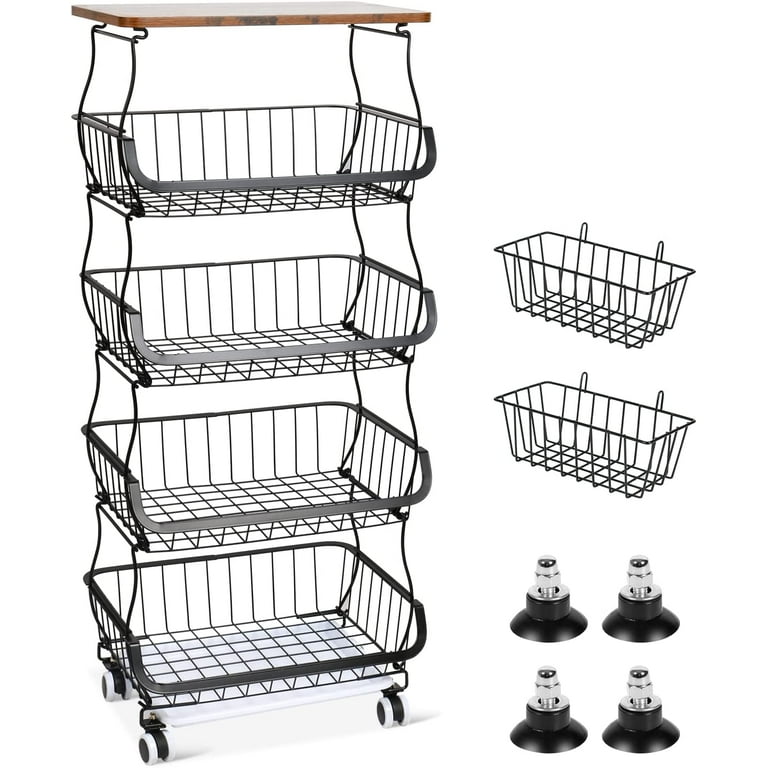 Dropship 5 Tier Fruit Vegetable Basket For Kitchen, Storage Cart, Vegetable  Basket Bins, Wire Storage Organizer Utility Cart With Wheels, Medium, Black  to Sell Online at a Lower Price