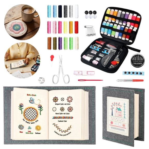 TSV Upgraded Embroidery Stitch Book Kit with Tools & Tutorials, Portable Beginner Embroidery Kit for Adults & DIY Craft Lovers
