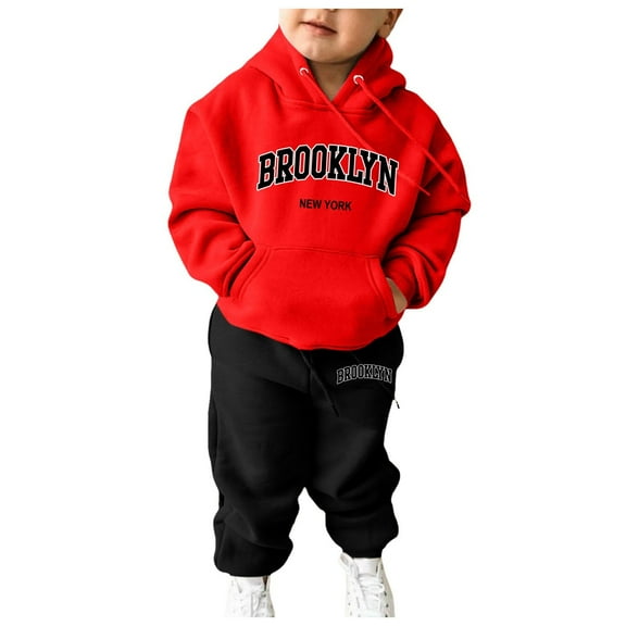 Caqnni Fall Outfits for Toddler Girl Boy Long Sleeve Top and Pants Set Toddler Sweatsuits Homewear Fall Winter Outfit Pajamas & Dailywear Set（Red，4-5 Years）