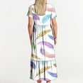 thumbnail image 5 of Penkiiy Women's Summer Casual Short Sleeve Crewneck Dress Casual Flowy Tiered Maxi Beach Dress With Pockets Feather Print Dress S White, 5 of 6