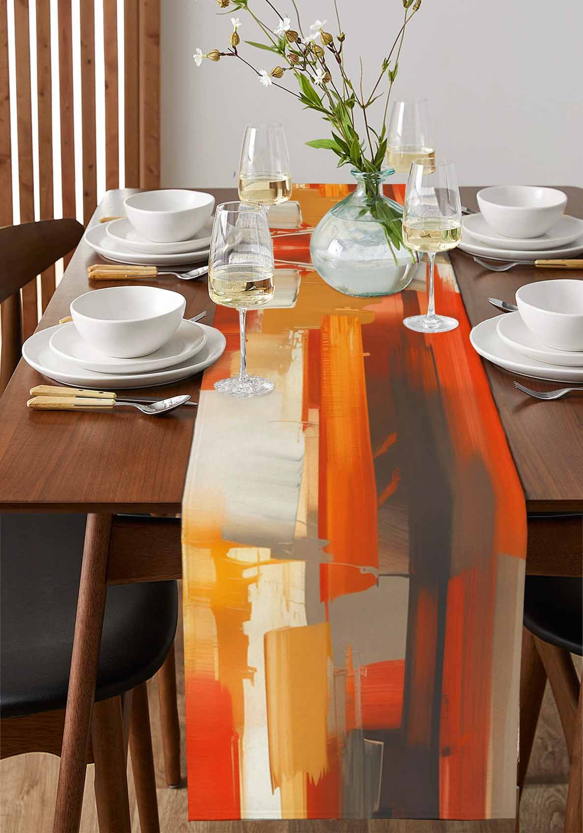 Burnt Orange Brown Table Runner 90 Inches, Farmhouse Ombre Abstract Mottled Art Bed Runner Dresser Scarves Tabletop for Indoor Outdoor Parties/Ceremony/Banquet, 13" x 90"