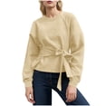 thumbnail image 2 of DAFPZW Women's Long Sleeves Shirt Tops Casual 2025 Fall Fashion Crewneck Tie Knot Sweatshirt Pullover, 2 of 6