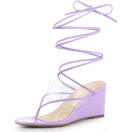 

Unique Bargains Women s Strappy Flip Flops Clear Strap Wedge Sandals