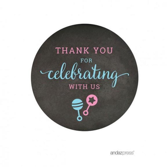 Thank You For Celebrating With Us!  Team Pink/Blue Gender Reveal Baby Shower Round Favor Stickers, 40-Pack