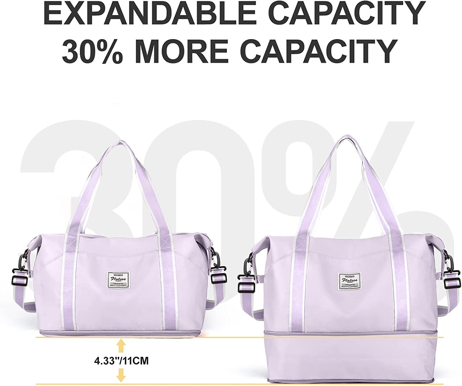 Travel Bag, Waterproof Duffel Gym Tote Bag, Weekender Carry On Overnight Bags for Women Men Approved Personal Item Bag for Airlines with Trolley Sleeve, Travel Duffel Bags, Purple White