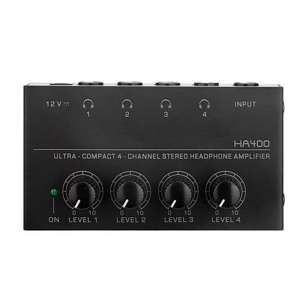 Seitruly Amplificador de auriculares portátil, 4 canales, ajustable, bajo nivel de ruido, estudio de grabación, equipo de Control de volumen de Sistemas de cine en casa Reino Unido enchufe