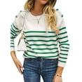 thumbnail image 4 of Xuanfei Women Striped Color Block Crew Neck Long Sleeve Shoulder Buttons Knitted Sweater, 4 of 7