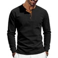 thumbnail image 2 of Mens Henley Shirts Casual Stylish Tshirt Lightweight Summer Basic Tee Solid Long Sleeved Stand-up Neck Button Casual Breathable T-shirt Black XL, 2 of 5