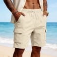 thumbnail image 4 of Nestiefly Cotton Cargo Pants for Men 2051 Summer Casual Drawstring Elastic Waist Workout Beach Vacation Shorts with Pockets Khaki XL, 4 of 7