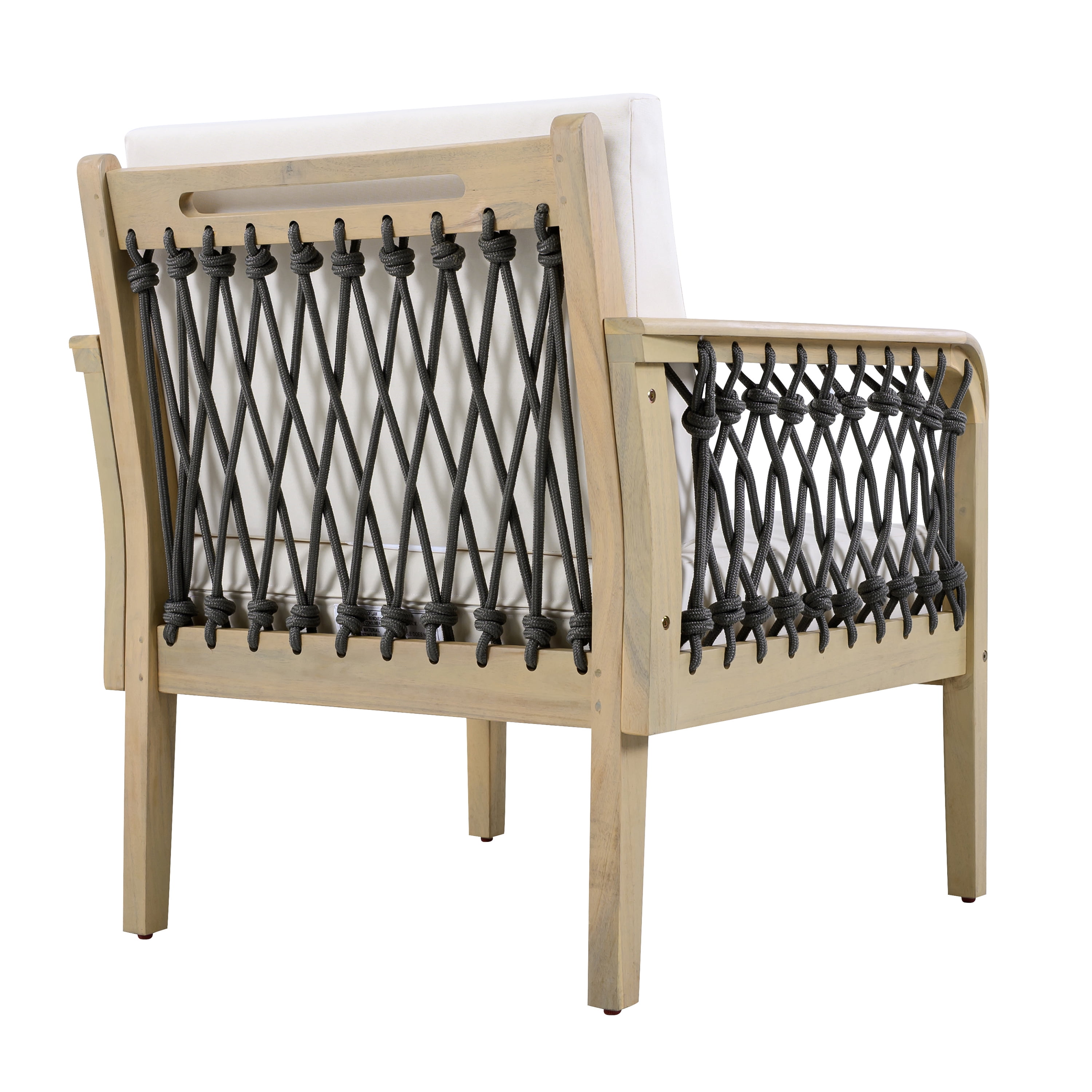Club Chair, Outdoor Acacia Wood Chair with Handwoven Rope for Patio Garden, Light Teak and Cream