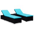 thumbnail image 1 of vidaXL 3 Piece Garden Sun Loungers with Tea Table Poly Rattan Black, 1 of 5
