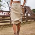 thumbnail image 5 of Zunfeo Cargo Skirt for Women with Pockets Casual Summer Midi Skirts A-line Denim Skirt Vintage Classic Wrap Skirts- Khaki Size S, 5 of 6