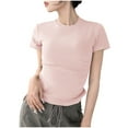 thumbnail image 2 of Womens Cotton T Shirt Short Sleeve Solid Color Crew Neck Basic Stretchy Tops Casual Summer Slim Fit Tee Pink Womens Tops, 2 of 6