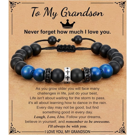 Cross Bracelet for Boys Men Son Grandson Brother Nephew, Cross Beads Bracelet Christian Birthday Graduation Gifts for Teen Boys