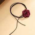 thumbnail image 5 of Red Rose Flower Choker Necklace Big Camellia Floral Collar Choker Necklaces Black Long Velvet Choker for Women Bride, 5 of 6