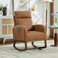 thumbnail image 4 of Leather Glider Chair, Modern Rocking Chair, Nursery Faux Leather Glider Chair with Rubber Wood Legs and Side Pocket, Rocking Accent Armchair for Living Room, Bedroom, Brown, 4 of 7