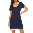 thumbnail image 1 of AMERTEER Pyjama Femme Coton Couleur Unie Col Rond Manches Courtes Nuisette Lingerie Vêtements de Maison, 1 of 5