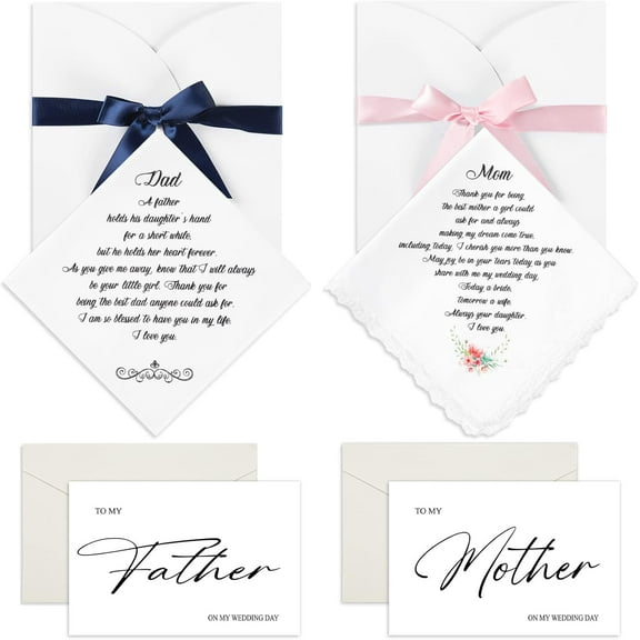 Wedding Handkerchiefs Mother of the Bride, Father of the Bride Gifts from Daughter Son, Wedding Day Card Wedding Gifts
