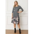 thumbnail image 4 of Charcoal 3/4 Sleeve Asymmetric Floral Curved Hem Midi Dress, 4 of 6