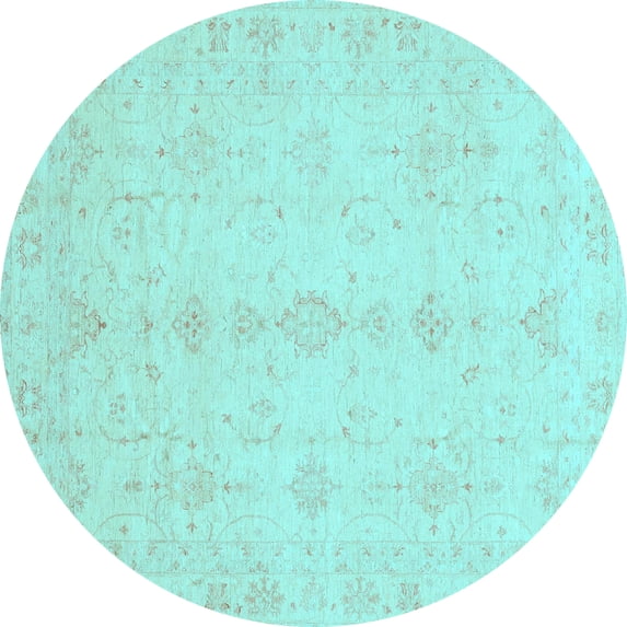 Ahgly Company Indoor Round Oriental Light Blue Traditional Area Rugs, 7' Round