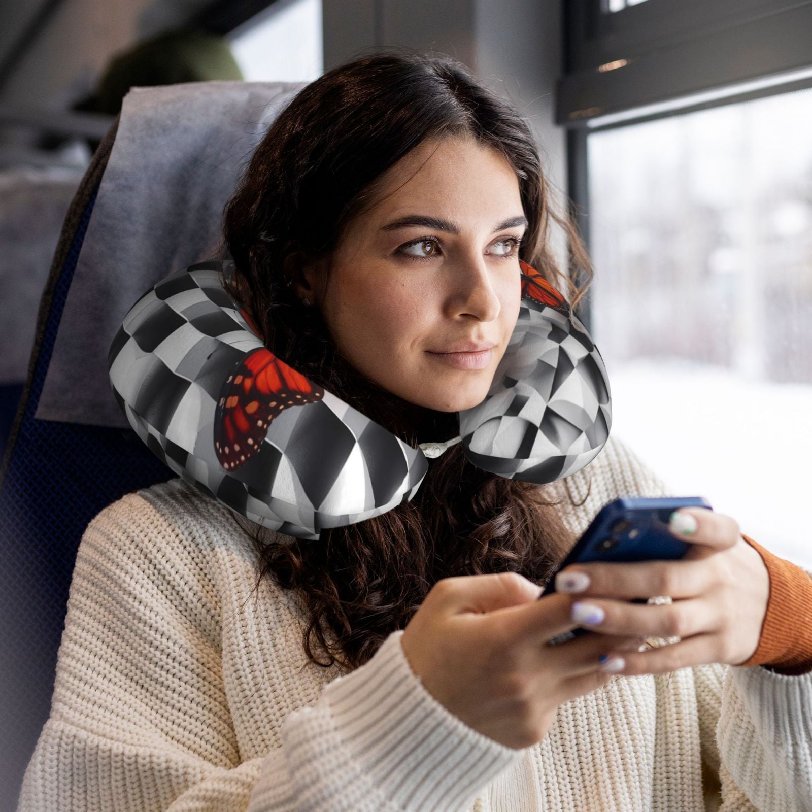 Xecao Butterflies Optical Illusion Print Memory Foam Cervical Neck Pillow Versatile U-Shaped Pillows for Home,Office,Camping,Travelling,Soft Washable Cover