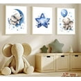 thumbnail image 4 of 3Pcs Blue Nursery Elephant Canvas Wall Art Baby Boy Wall Decor Cute Animal Painting Pictures Moon And Stars Balloon Poster Prints for Nursery Classroom Kids Room Bedroom Home Decoration 12X16unframed, 4 of 5