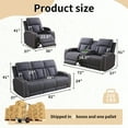 thumbnail image 4 of Caberryne Power Recliner Sofa Set with LED Lights,Suede Leather Reclining Sofa and Chair with Coffee Table/Arm Storage/Cup Holder,2-Piece Living Room Furniture Set with 3 Recliners for House(Navy), 4 of 6