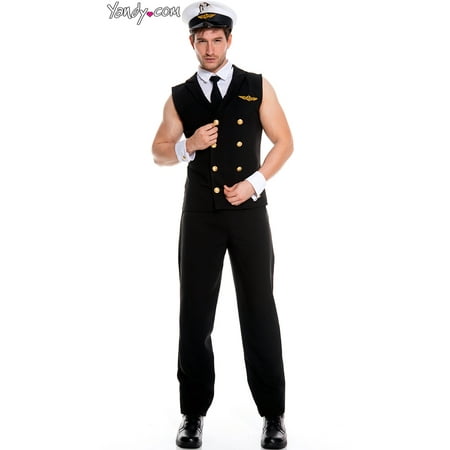 Men's Sexy Sleeveless Pilot Costume 76616-BLACKL