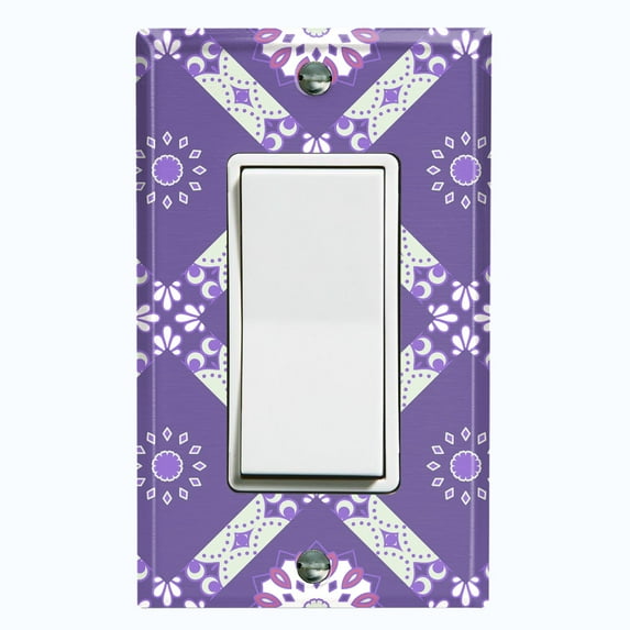 Metal Light Switch Plate Cover Mandala Purple Floral Pattern Damask MDL112