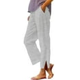 thumbnail image 3 of Simua Women's Linen Pants Striped Split Side Straight Leg Drawstring Elastic Waist Trousers with Pockets, 3 of 6