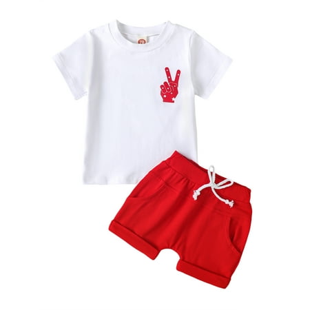 

4th of July Toddler Baby Boy Clothes Stars Letter Print Short Sleeve T-Shirt Shorts Set Independence Day Summer Outfits