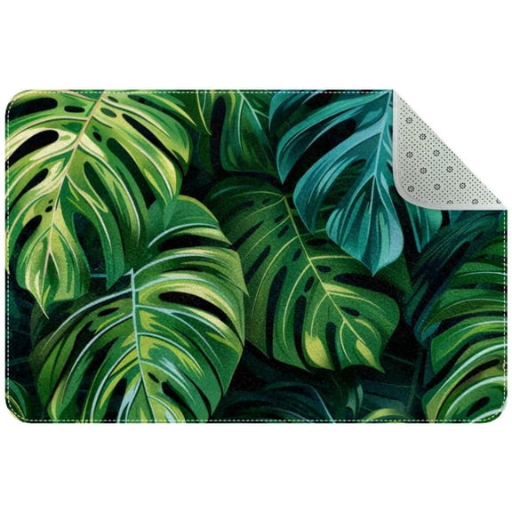 Monstera Leaves Palm Leaf Branches Entryway Rug, 2x3 Area Rug Indoor Door Mat Non-slip Washable Floor Carpet Rug for Bedroom Office Dining Room Bathroom