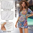 thumbnail image 5 of FKELYI Bohemian Lotus Flower Print Swimwear Cover Ups for Women Half-Sleeve Cover Up for Bathing Suits Summer Beach Kafrtan Dress Soft Sheer Fabric Vacation Outfits, 2XL, 5 of 6
