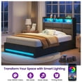 thumbnail image 3 of Greenstell Twin Size Lift up Hydraulic Platform Storage Bed Frame with Led Light & Charging Station, Fabric Channel Wingback Headboard, Dark Gray, 3 of 11
