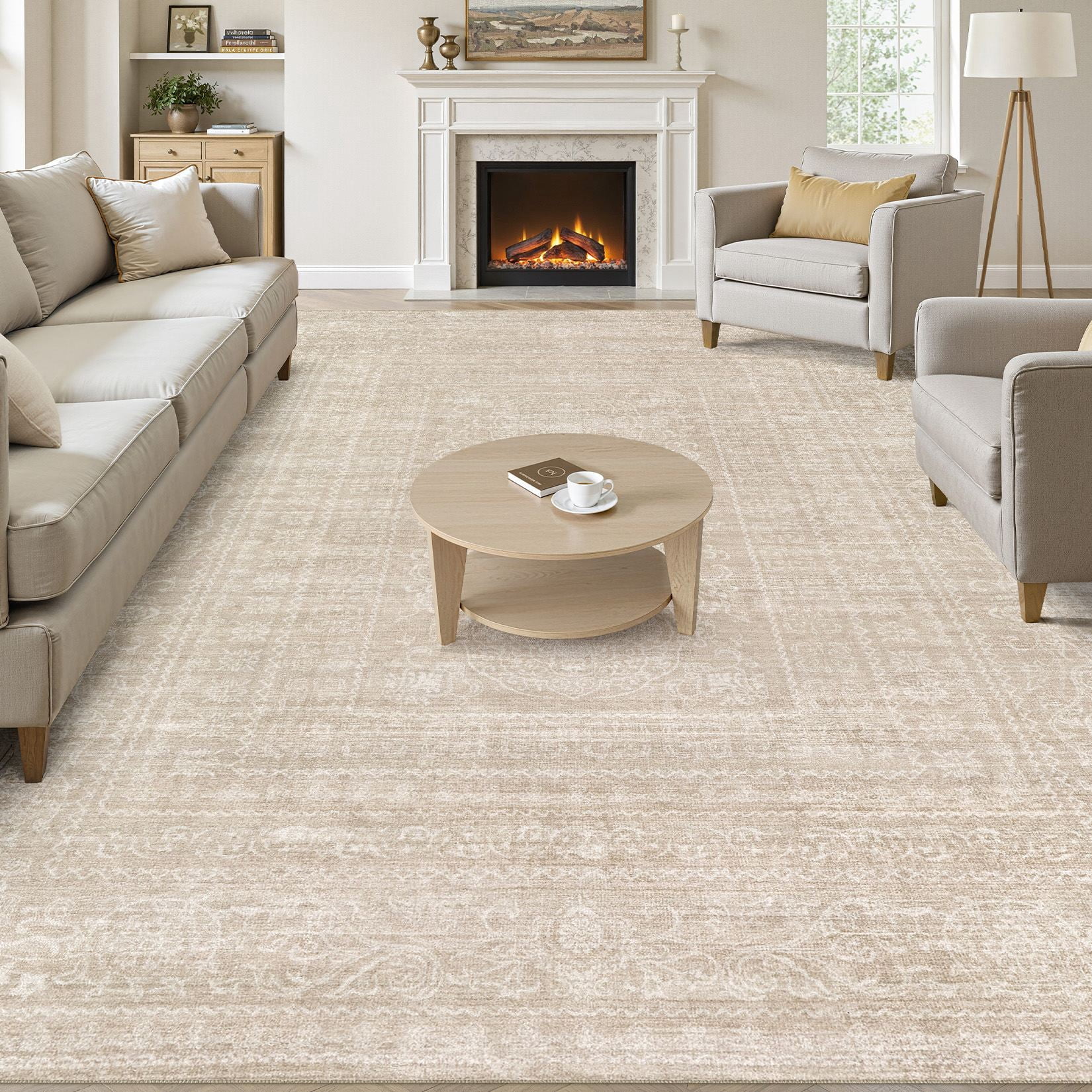 UERMEI 9'x12' Area Rugs for Living Room, Modern Abstract Washable Rug for Bedroom Dining Room Office, Non-Slip Soft Low Pile Home Decor Carpet Accent Rug, Beige