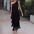 thumbnail image 6 of Quixlent Women Evening Dress Layered Fringed Tassel One Shoulder Sleeveless Solid Color Asymmetric Ankle Length Cocktail Party Prom Dance Maxi Dress, 6 of 8