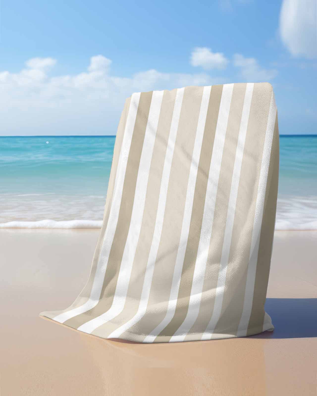 Beige Brown Striped Beach Towels Oversized Super Absorbent, Modern White Abstract Art Aesthetics Lightweight Bath Towel Quick Dry Sets For Bathroom/Pool/Rv Camping/Beach Play/Gym Room/Picnic 23"x47"