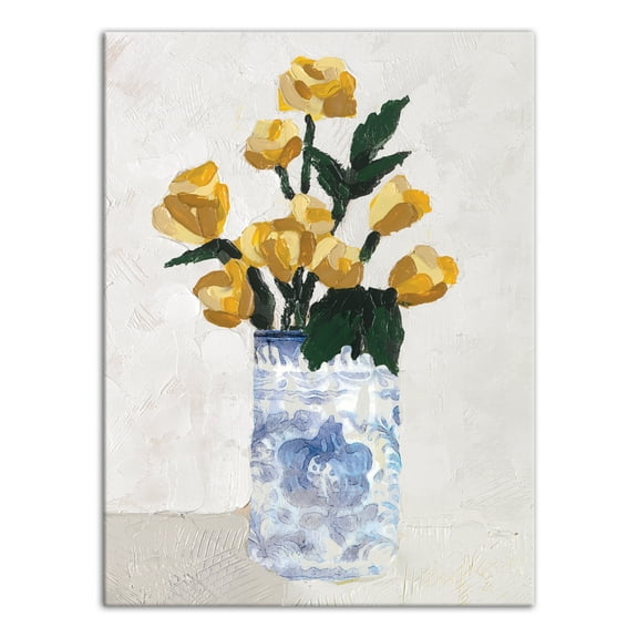 Creative Products Yellow Florals in Blue Vase 18x24 Canvas Wall Art