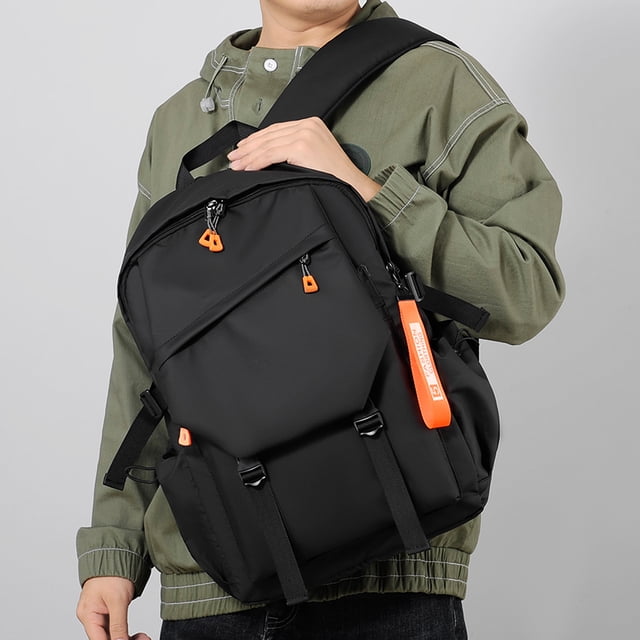 Mochila informal ligera unisex con cremallera y puerto de carga (negro)